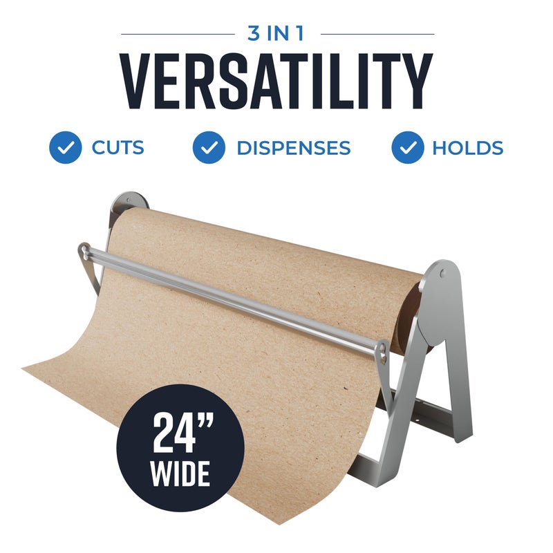 Bryco Goods - 24 Inches Roll Dispenser and Cutter Made of Heavy-Duty Steel Frame & Sharp Blade. Wall Mountable & Tabletop. Ideal for Kraft, Freezer, Packing & Butcher Paper - Up to 1000ft Rolls - Image 2